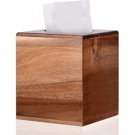 Tissue Box Cover Square, Acacia Wood Tissue Box Holder with Slide-Out Bottom, Wooden Tissue Box Cover Cube for Bathroom, Bedroom, Dinner Table, Office,Kitchen
