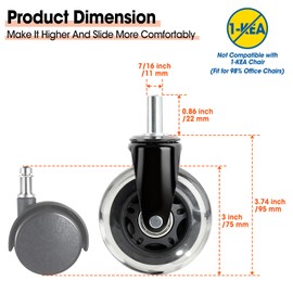BGUP Office Chair Wheels, Set of 10 Rubber Caster Wheels, Roller Blade Wheel Heavy Duty Casters, Replacement Wheels for Most Chair Wheel, Easy to Install (Not for IKEA)