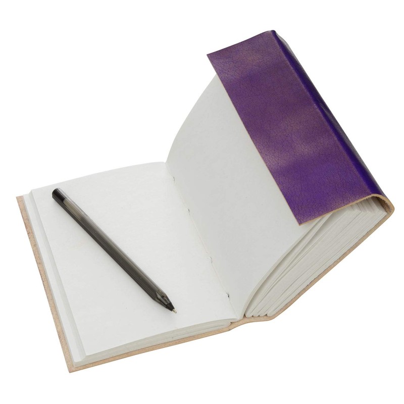 Handmade 3-String Purple Leather Journal | Plain Recycled Paper |
