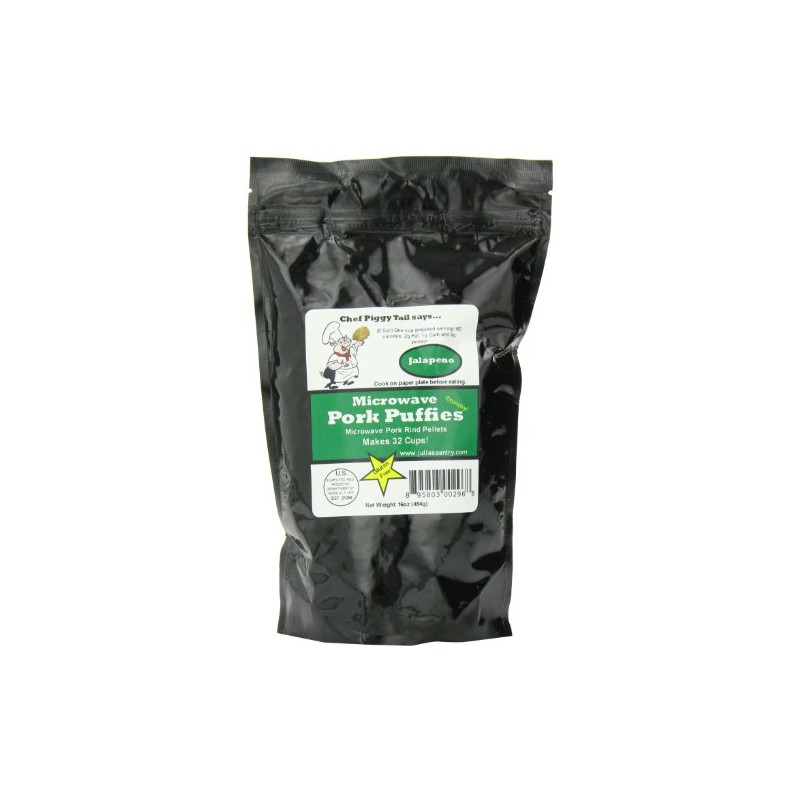 Chef Piggy Tail Microwave Pork Puffies Pork Rinds, Jalapeno, 16
