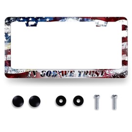 in God We Trust License Plate Frame Cross American Flag License Plate Stainless Steel Funny Accessories Cars Decor 12.2 X 6.2 Inch with 2 Holes and Screws Fits Standard Us Ca Vehicles