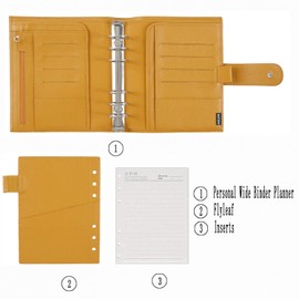 Moterm Personal-Wide Luxe Rings Planner - Genuine Leather Binder Organizer (Pebbled-Mustard, 30mm Ring)