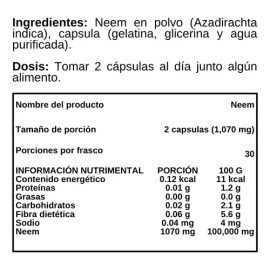 Neem En Polvo - Go3b - 60 Cápsulas - Suplemento Alimenticio Sabor Sin sabor