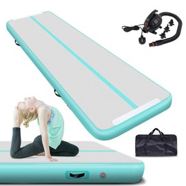 Air Gymnastics Track Tumbling Mat Inflatable 10ft 13ft Flooring Mat Yoga Training Mat 4 Inch Thickness for Home Use/Training/Cheerleading/Yoga/Water Fun (Light green, 4)