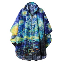 SaphiRose Adults Rain Poncho Waterproof Raincoat Hood with Pocket(The Starry Night)