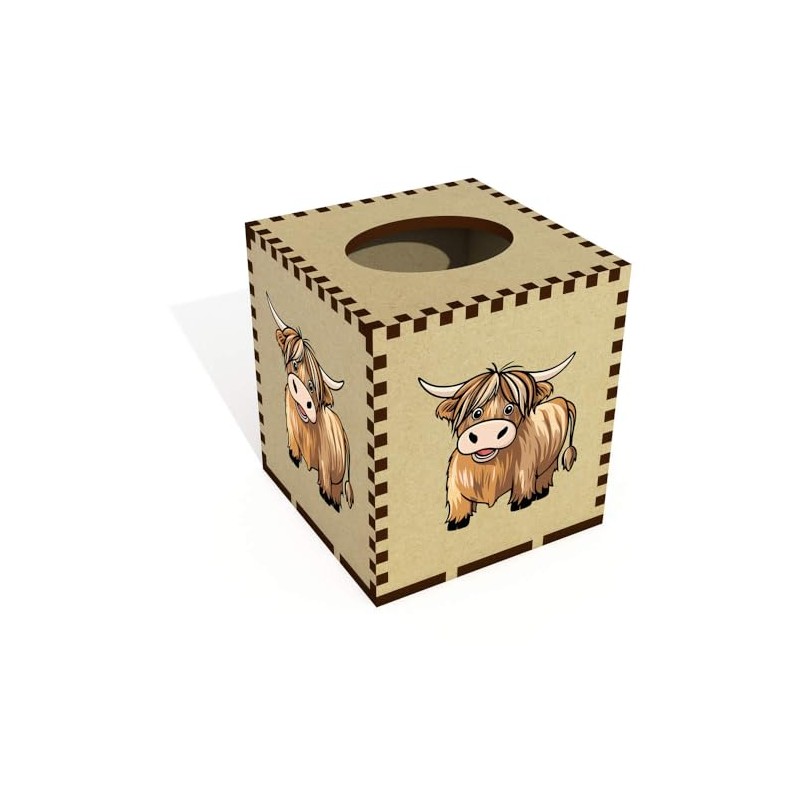 Square 'Happy Highland Cow' Wooden Tissue Box Cover (TB00062061)