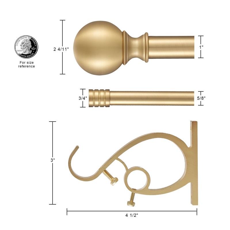 Warm Gold Decorative Curtain Rod, 72-144 Inches, Adjustable Dual Curtain