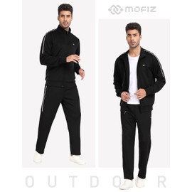 MoFiz Men's Tracksuits Set Sports Running Sweatsuit Long Sleeve Full Zipper 2 Piece Outfits Athletic Casual Wear New Black 2XL