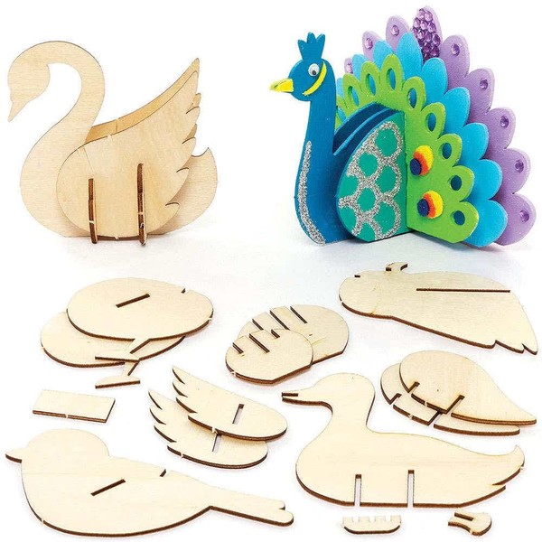 Baker Ross FC705 Bird Woodcraft Model Kits, Arts and Crafts for Kids,brown Pack of 5