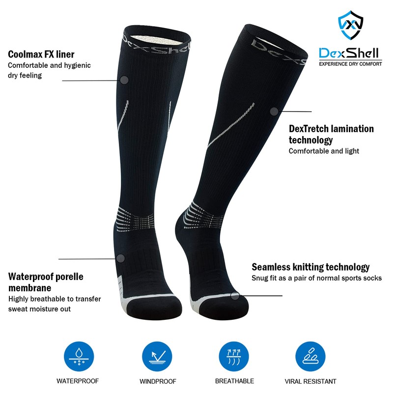 Dexshell Socks DS635GRY Compression Mudder Black+Gray S (8.7 - 9.4