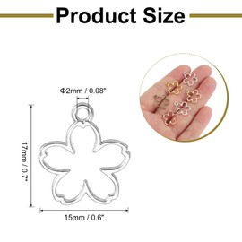 sourcing map 30Pcs Alloy Open Bezel Pendants, Flower Open Back Hollow Frame Pendant Geometric for Resin Jewelry Making Earrings Necklace Bracelet DIY, Bright Silver