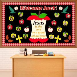 Jesus is The Core to a Great School Year Bulletin Board Set Christian Classroom Bulletin Board Decorations Welcome Back Religious Apple Cutouts for Sunday School VBS Classroom Chalkboard Wall Decor