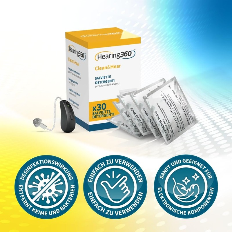 Hearing360 30 Cleaning Wipes for Hearing Aid Hygiene Wipes in