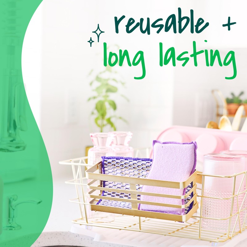 Scotch-Brite Stay Clean Scrubber Pads, 2-Pack, Non-Scratch Dish Sponges for