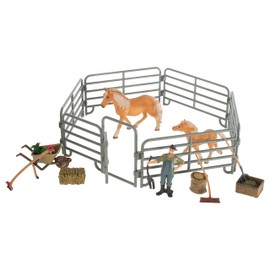 Class Collections Figura de Juguete para niños de Granjero y Caballos con Valla, Juego de 9 Piezas