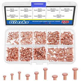 Glarks 270Pcs M2 M2.5 M3 Flat Head Solid Rivets, 9 Size Metal Copper Solid Rivet Fasteners for Electrical Applications, Leather Working Supplies