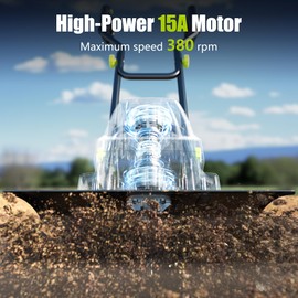 YERYORK Tiller Cultivator, 15-Amp 18-Inch Width 9-Inch Depth Corded Electric Tiller 24 Durable Steel Tines Gardening Tiller with Adjustable Wheels Foldable Handle for Easy Soil Cultivation