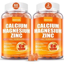 Calcium 1200 mg with Vitamin D3 Gummies for Adults - Calcium Citrate with Vitamin D3 K2, Magnesium, Zinc, Boron, Copper and Ashwagandha - Extra Absorption Calcium Supplement for Women Men