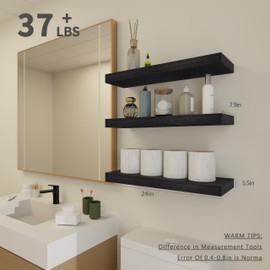 Vervida® Black Floating Shelves Bathroom 2 Set of 24 W x 7.9" D Wall Shelves for Kitchen, Bedroom, Storage Shelves for Home Decor, Shelves for Room Wall Invisible Brackets Wall Book Shelves