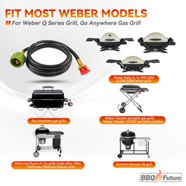 6-Feet Adapter Hose for Weber Q Series, 6501 Grill Parts for Weber Traveler Grill, Go-Anywhere Gas Grills, Propane Hose for Q 100 Q1000 Q200 Q2000 Series, Black
