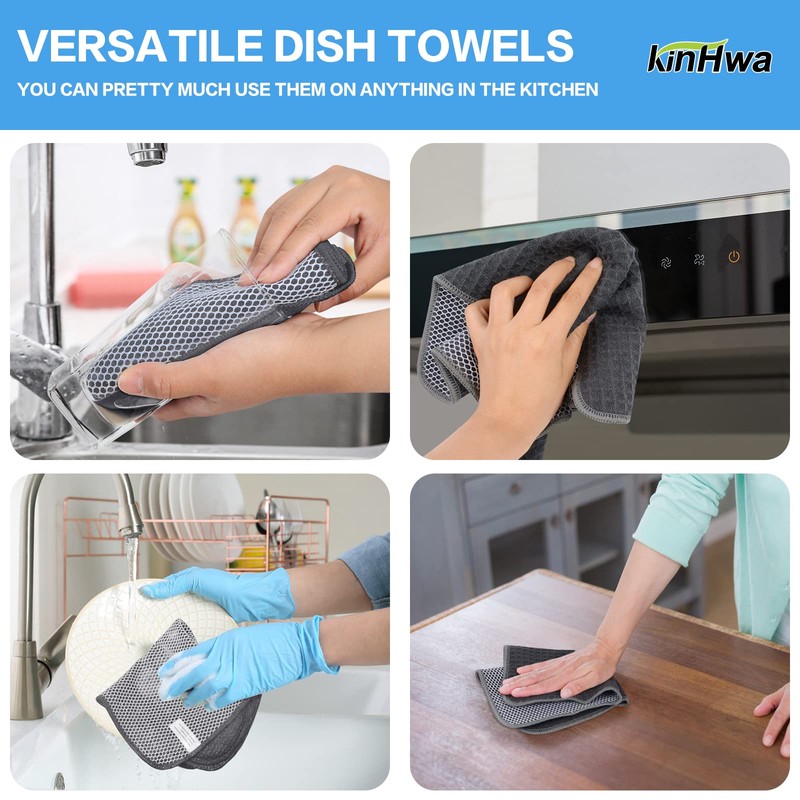 KinHwa Microfiber Dish Cloths for Washing Up Drying Towels Waffle