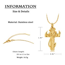 constantlife Cross Urn Necklace for Ashes for Women Men Fish Hook Memorial Pendant Deer Antler Cremation Jewelry Human Pet Ashes Holder Keepsake (Golden)