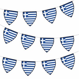 AK Giftshop Greece Pennant Flag Bunting Birthday Wedding Events Decorations - 12pcs / 2.5m Ribbon