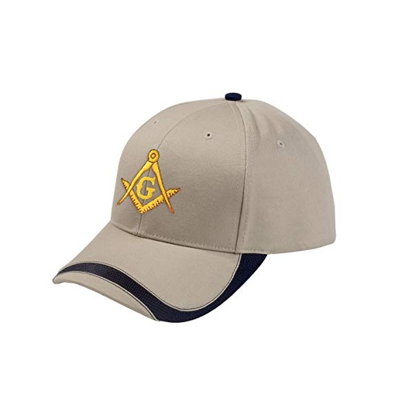 Gold Square & Compass Embroidered Masonic Sport Wave Adjustable Hat - [Khaki]