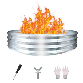 60 Inch Fire Pit Ring 5FT Galvanized Steel Burn Barrel,12" Raised Heavy Duty Wood Burning Fire Pits,Heat Resistant Campfire Ring with Spark Guard, for Outdoor Backyard, Patio & Camping Use
