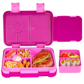 QCQHDU Children's Lunch Box with 6 Compartments, Bento Box for School, Nursery, Outdoor, Leakproof, Dishwasher Safe, BPA-Free (Pink)