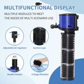 TARARIUM Aquarium Filter Pond Pump 660GPH for 75-300 Gallon Fish Tank, 8ft. High Lift Dry Burning Protection Biochemical Submersible Internal Powerful Pump 4 in 1, Saltwater Freshwater Large