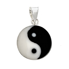 Ritastephens Sterling Silver Yin and Yang Black & White Resin Inlay Charm Pendant Necklace 18 Inches