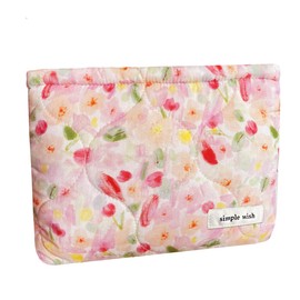 Sunwel Fashion Cute Quilted Cosmetic Bag for Women Girls, Floral Coquette Aesthetic Make Up Bags (greed/red)
