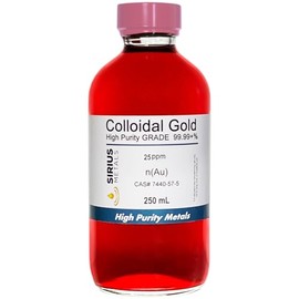 True Colloidal Gold – 25 ppm - 99.99+% Purity - 250 mL (8.45 Fl Oz) in Clear Glass Bottle - Made in USA