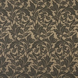 Black Floral Leaf Outdoor Indoor Marine Scotchgarded Fabric by The Yard - SKU: Lily Cafe