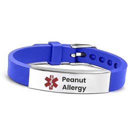 RENYILIN Stainless steel Medical ID bracelet Eco-friendly silicone bracelet adjustable medical alert ID emergency first aid jewelry (Peanut Allergy-Blue)