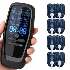 Dispositivo de Masaje Muscular, 2 canales con 8 electrodos, 9 Modos y 30 Intensidades, Adecuado para Cuello, Espalda, Brazos y Muslos