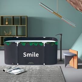 ptlsy Portable Bathtub for Adult Foldable Japanese Soaking Bath Tub for Personal Hot Cold Ice Spa at Home Large Freestanding Tub with Cover Mental Support (Green Large)