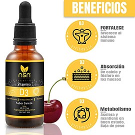 Vitamina D3 en Gotas | Sublingual Más Absorción | Gotas Concentradas Sabor Cereza