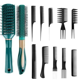 Juego de 12 peinetas y cepillos de peinado, juego de peinado multifuncional para hombres, peine redondo, peine de dientes gruesos para secador, alisado, desenredar hombres y mujeres