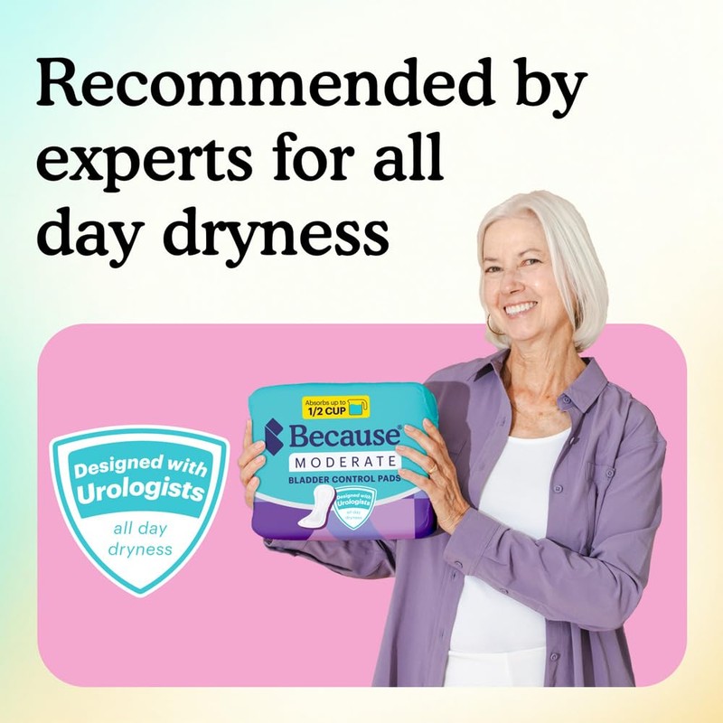 Because Incontinence Pads for Women – Moderate Absorbency for Light
