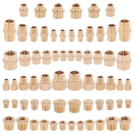 KOOTANS 66PCS Brass Pipe Fittings Assortment Kit NPT Adapter Fitting, Reducer Bushing, Hex Nipple, Reducing Hex Coupling, Pipe Head Brass Plug Kit