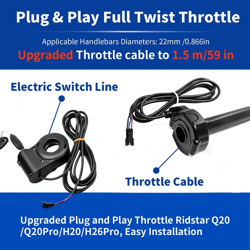 Full Twist Throttle for Ridstar Q20, Surron Style Ebike Throttle