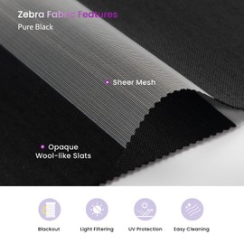 Custom Motorized Zebra Blinds for Window: Astomi Cordless Roller Shade with Remote Control, Smart Blinds Works with Google Home, Alexa, Size W: 22''- 97, H:22''-115'' (Pure Black)