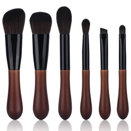 SHELWIN Makeup Brushes, 6 Pieces, Portable Wooden Makeup Brush, Set Makeup Brush, Eye Shadow Brush, Powder Brush, Cosmetic Brush, Suitable for Sensitive Skin, Storage Bag Included