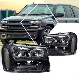 PM PERFORMOTOR 2Pcs Headlights Assembly Compatible with Chevy Trailblazer EXT 02-09 | Headlamps with Smoked Lens Clear Corner