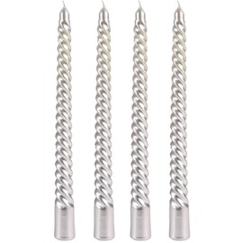 Spiral Taper Candles CanSweety 10 Inch Classic Candlesticks Dripless Unscented Smokeless Glossy Metal-Look Candles for Weddings Dinner Celebrations Christmas (Sliver, Spiral)