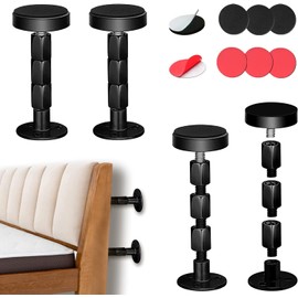 SOLIPECT 4PC Black Headboard Stoppers for Wall，Adjustable Bed Frame Anti-Shake Tool, Stop Headboard Movement, Protect The Wall from Banging(30-112mm)