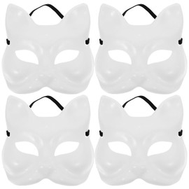 TENDYCOCO 4pcs Fox Mask Unfinished White Plastic Blank Mask Cat Mask DIY Blank Paintable Mask