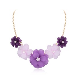 Ever Faith Purple Flower Necklaces for Women, Summer Boho Floral Choker Statement Necklace Flower Jewellery for Prom Cocktail Party